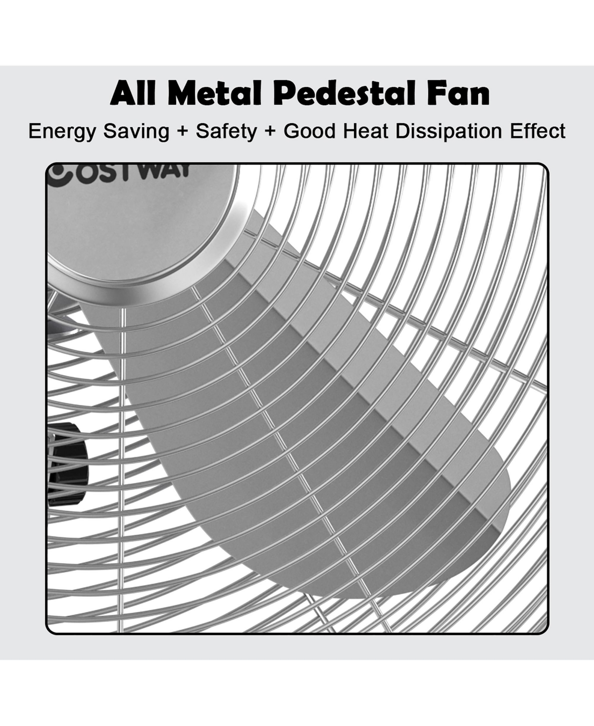 18" Metal Oscillating Pedestal Fan 3 Wind Speed Height Adjust w/4 Blades