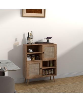 Rattan Buffet Cabinet with 2 Doors and 2 Cubbies