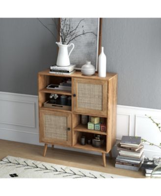 Rattan Buffet Cabinet with 2 Doors and 2 Cubbies