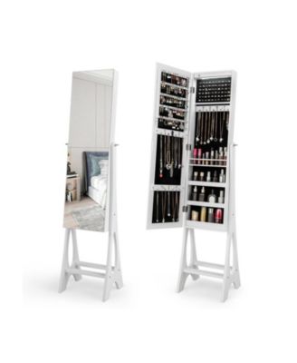 Freestanding Jewelry Cabinet Armoire Organizer with Bevel Edge Mirror
