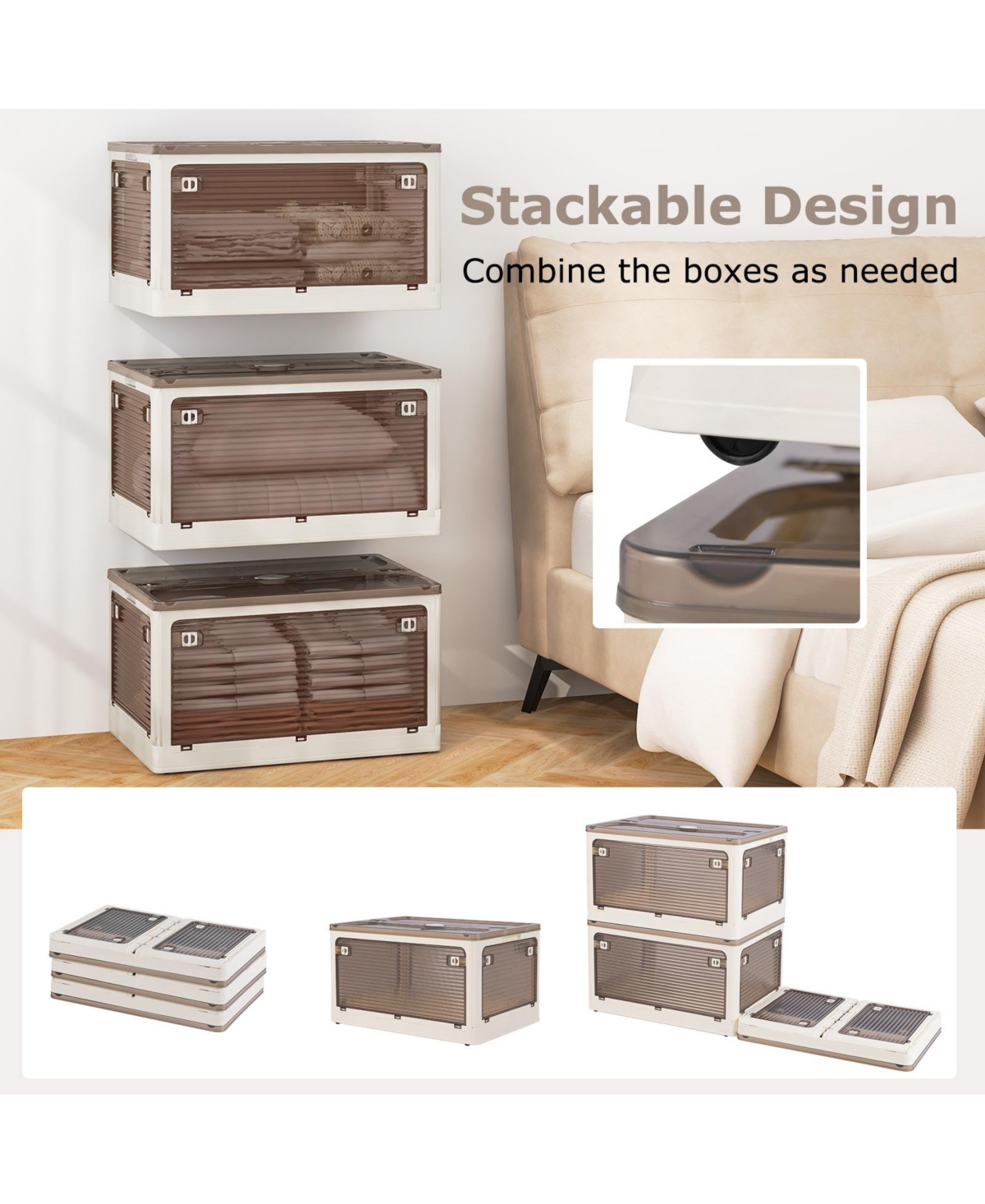 Gouun 3-Pack Stackable Storage Bins with Lids with 5 Opening Ways-18 Gal