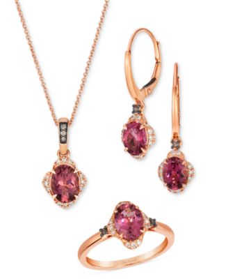 Passion Fruit Tourmaline Ring Earrings Pendant Necklace Collection In 14k Rose Gold