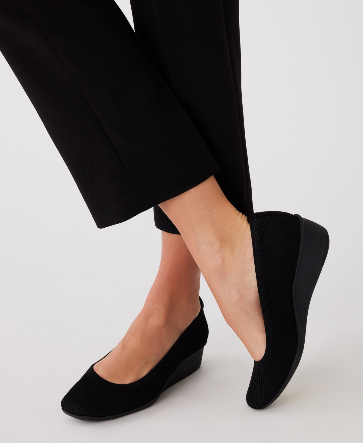 Shop Anne Klein Women's Wisher Wedge Slip On Flats In Black Knit