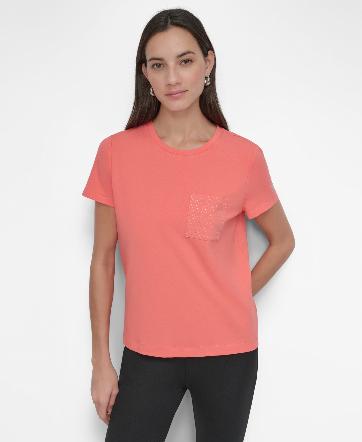 Women's Studded Pocket Short-Sleeve Shirt - Black