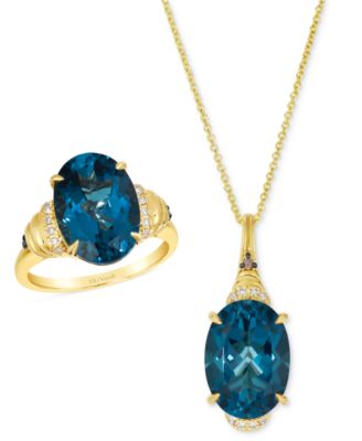 London Blue Topaz Diamond Oval Ring Pendant Necklace Collection In 14k Yellow Gold