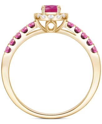 Sapphire (1 ct. t.w.) & Diamond (1/6 ct. t.w.) Oval Halo Ring in 14k White Gold (Also available in Ruby & Emerald)