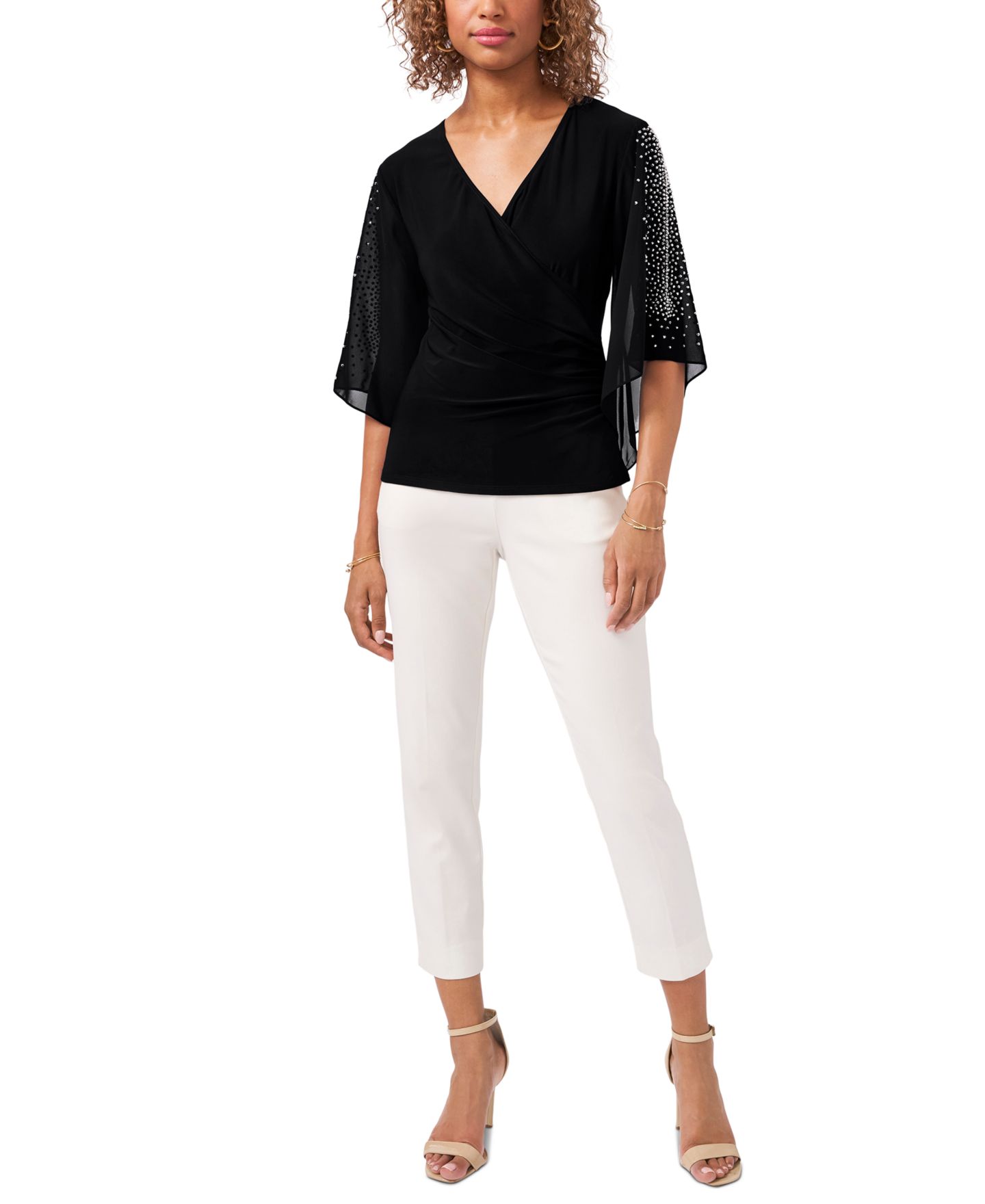 Женский топ MSK Embellished Chiffon Sleeve Top, цвет: Чёрный — фото 3