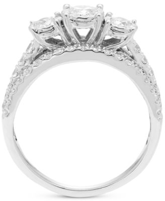 Diamond Three Stone Three Row Engagement Ring (1 ct. t.w.) in 14k White Gold