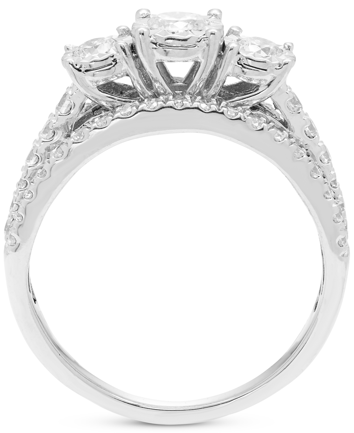 Macy's Diamond Three Stone Three Row Engagement Ring (1 Ct. T.w.) In 14k White Gold In White Gold