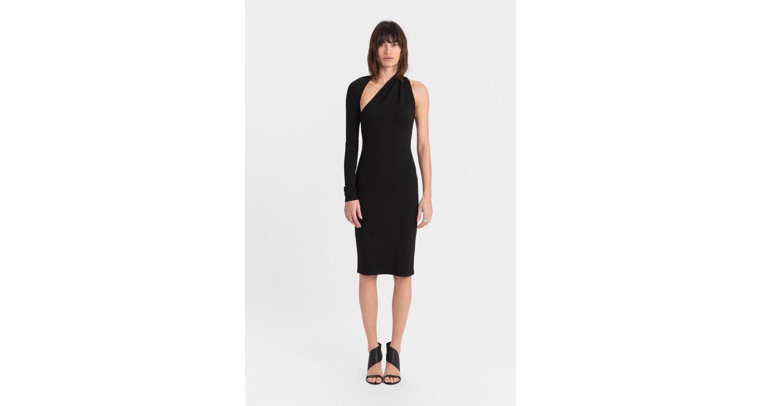 Women's Manhattan One-Shoulder Long-Sleeve Open-Back Fitted Midi Dress