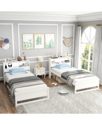 Twin Size Bed Frame with Storage Headboard and Charging Station