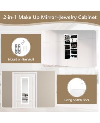Lockable Wall Door Mounted Mirror Jewelry Cabinet with LED Lights