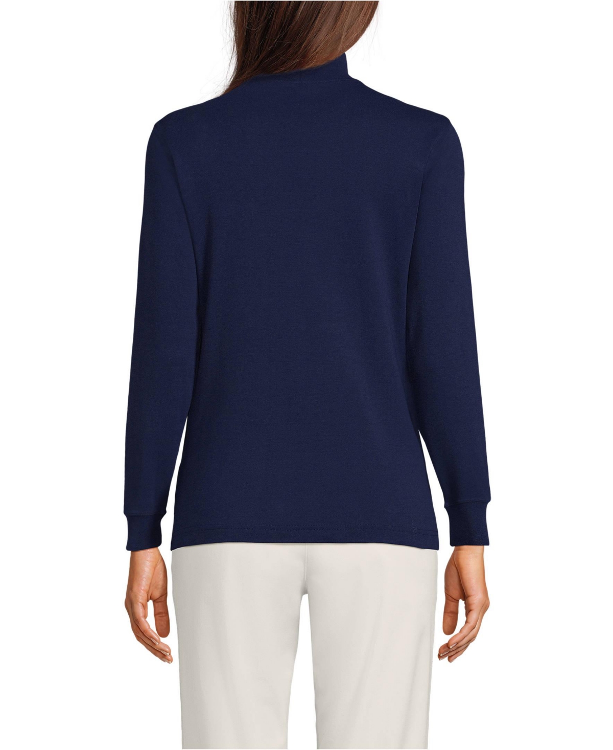 Lands' End Women's Tall Relaxed Cotton Sleeve Mock Turtleneck