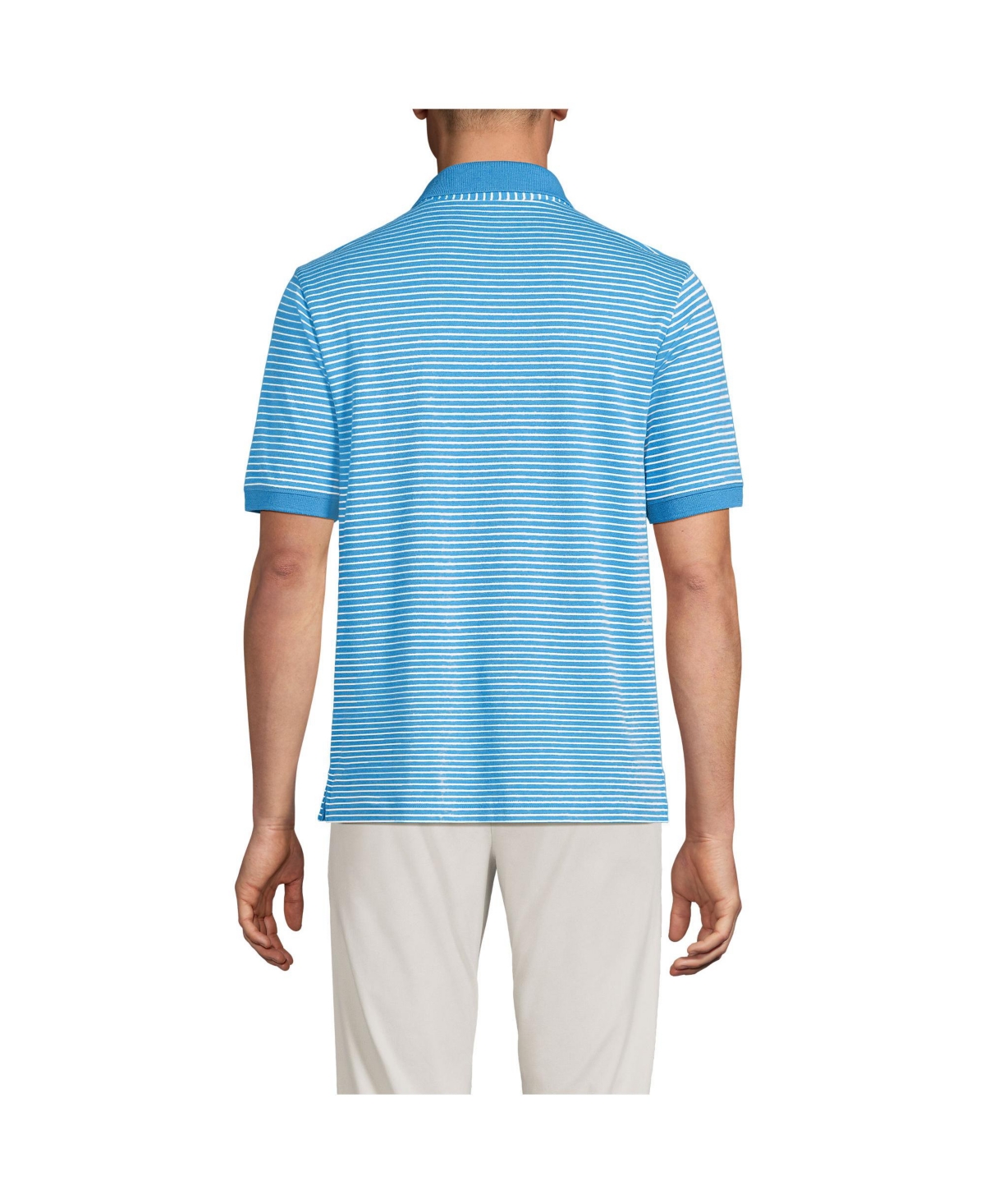 Lands' End Big & Tall Short Sleeve Cotton Supima Polo Shirt -ivory stripe