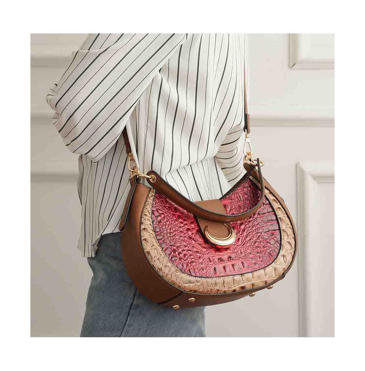 Mkf Collection Jain Half Moon Luxe Croc-Embossed Shoulder Bag, Spacious and Timeless by Mia K