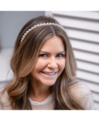 Thin Embellished Headband - White Pearl