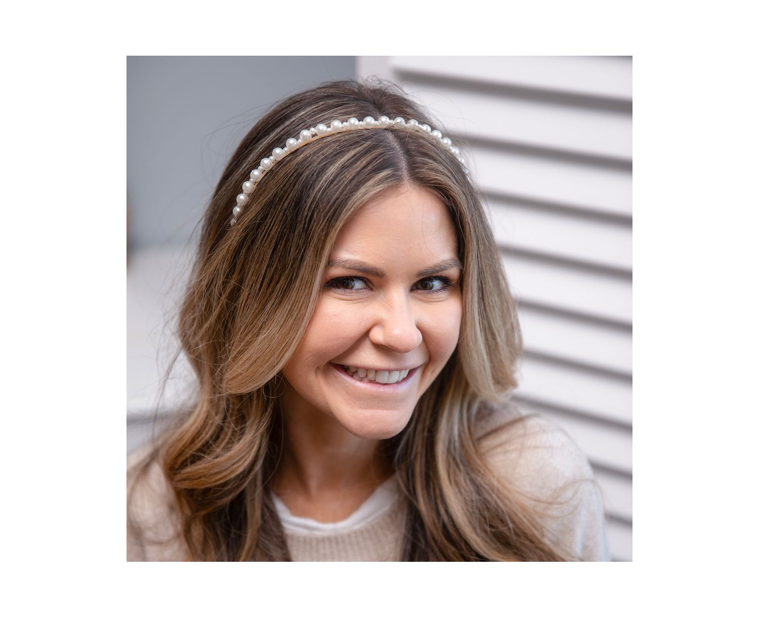 Thin Embellished Headband - White Pearl