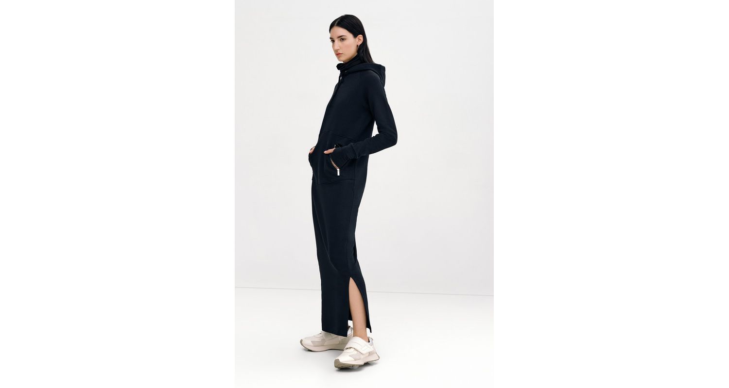 Women's Elba Hooded Side-Slit Ankle-Length Sweatshirt Dress with Pockets