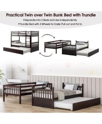 Twin Over Twin Bunk Bed with Pull-out Trundle and Ladder