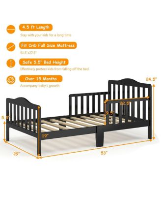 Classic Design Kids Wood Toddler Bed Frame with Two Side Safety Guardrails