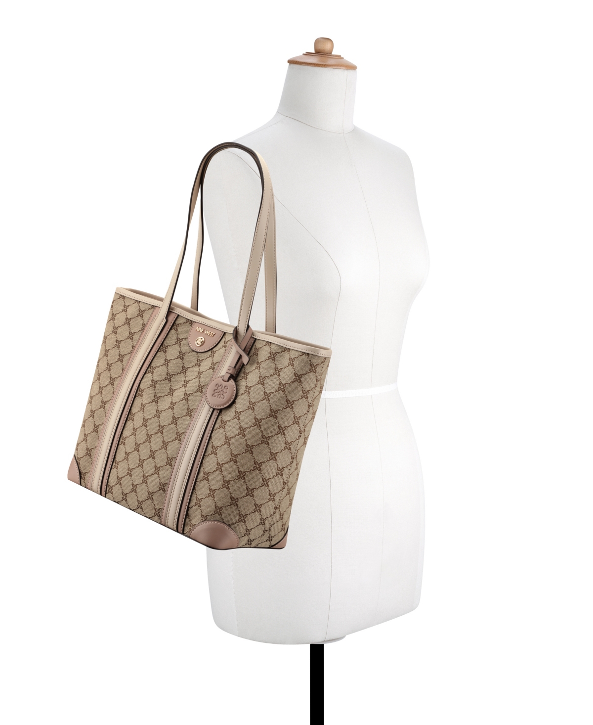 Nine West Teagan Two In One Tote Bag In Mocha Logo Multi