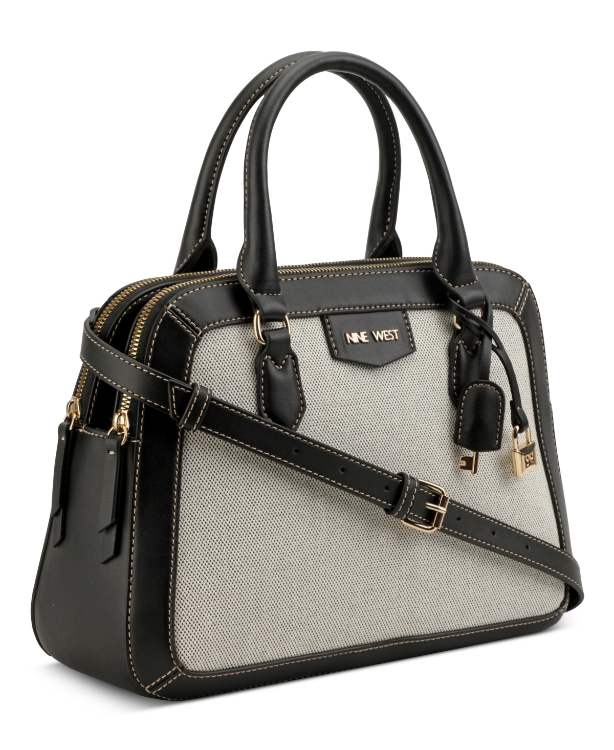 Shop Nine West Designer Cibrina Dome Satchel Bag In Black White Canvas
