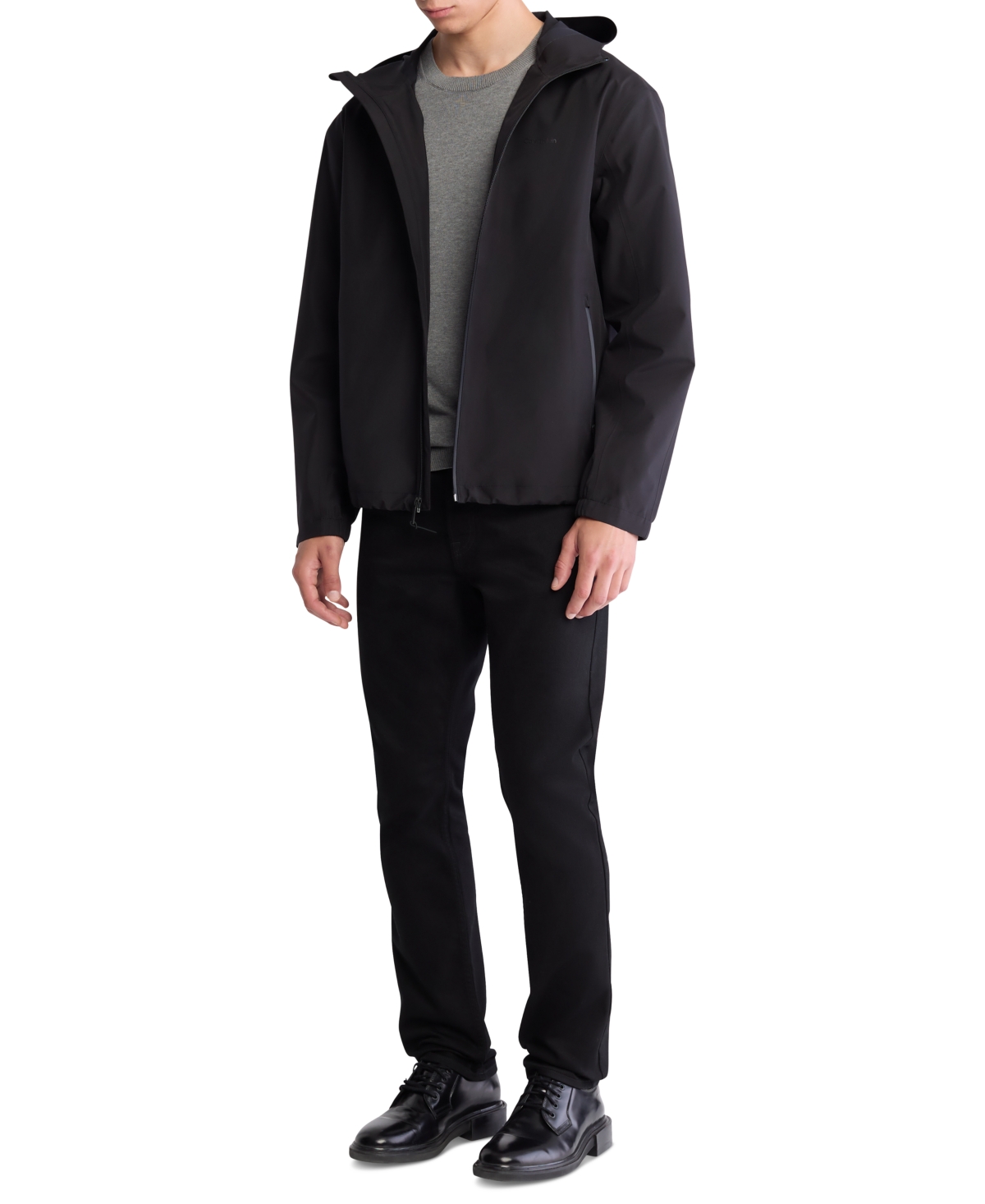 Calvin Klein Men's Softshell Zip-front Hooded Jacket In Black Beauty