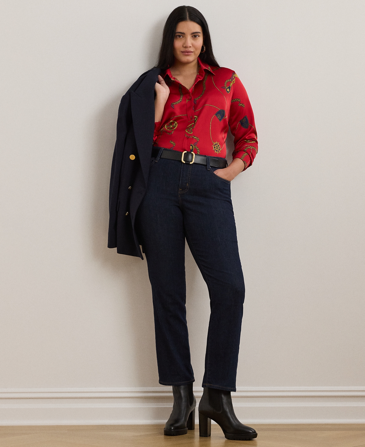 Lauren Ralph Lauren Plus Size Belting-Print Charmeuse Shirt