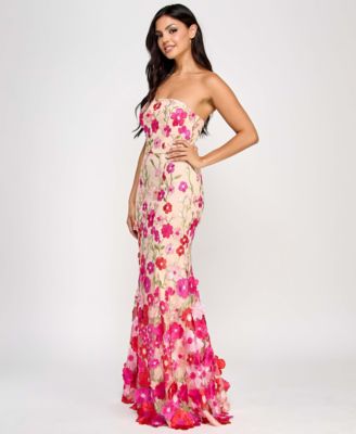 Juniors' Embroidered Embellished 3D Floral Gown, Exclusively at Macy's