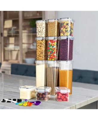 12 Pack Airtight Food Storage Containers, Labels, Marker & Measuring Spoons - Functional Dry Food Organizers for Kitchen, Pantry, and more