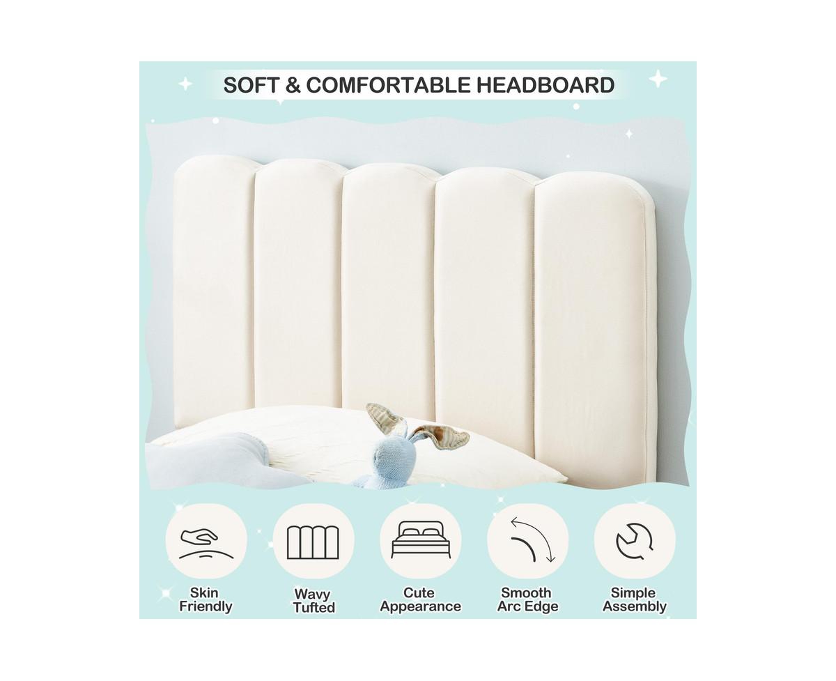 gaomon Bed Frame for Boys & Girls, Velvet Upholstered Platform Bed Frame with Headboard, Strong Wooden Slats, Noise-Free,No Box Spring Needed, Ea