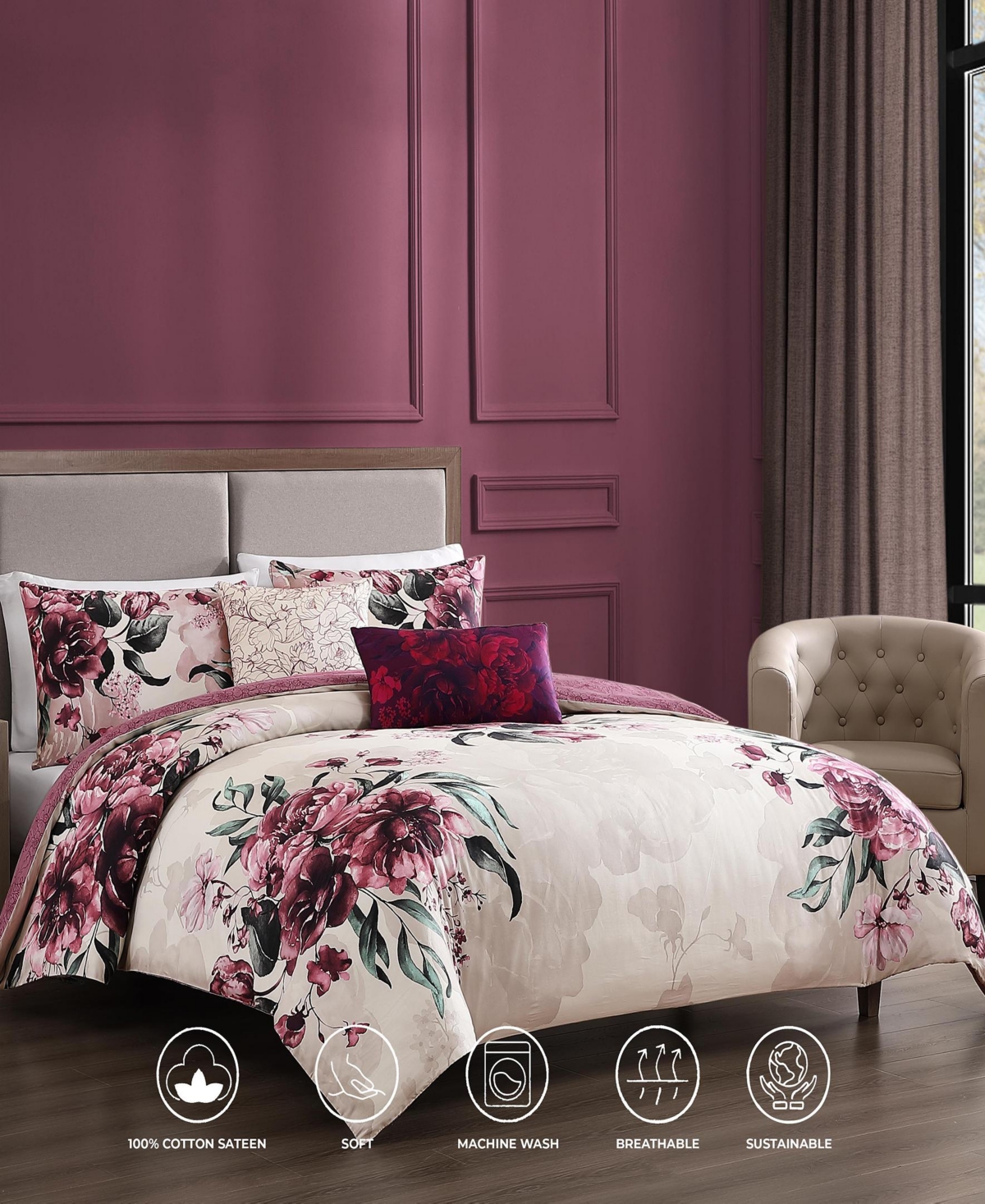 Bebejan Plum Haze Bedding 5 Piece Size Reversible Comforter Set