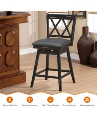 2 Pieces 24 Inch Swivel Counter Height Barstool Set with Rubber Wood Legs