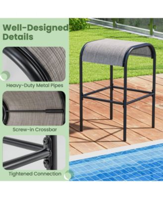 Set of 2 Patio Metal Bar Stools with Curved Fabric Seat-Set of 2