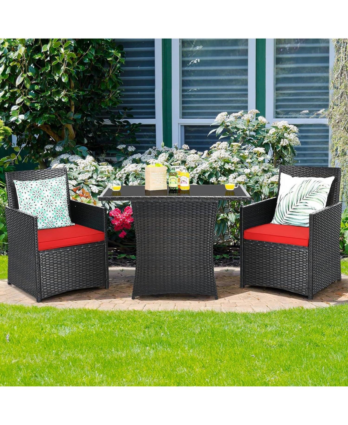 Slickblue 3-Piece Patio Dining Set with Pe Rattan and Cushions for Outdoor Living