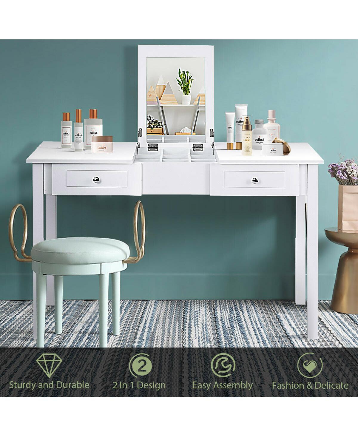 Gouun Modern Vanity Dressing Table with 1 Flip Top Mirror and 2 Drawers