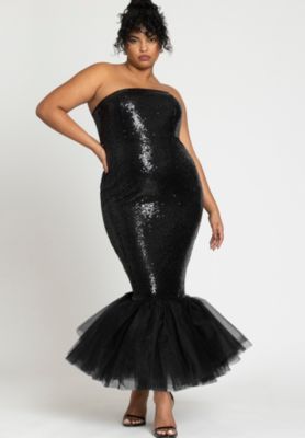 Women's Tulle Flounce Sequin Column Dress