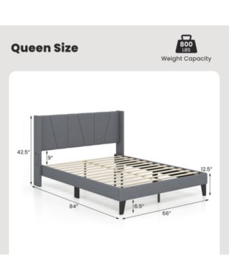 Queen Size Bed Frame with Wingback Headboard and Wood Slat Support-Queen Size