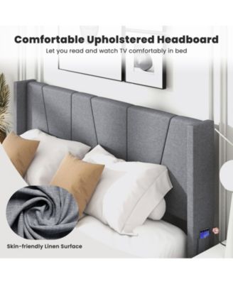 Queen Size Bed Frame with Wingback Headboard and Wood Slat Support-Queen Size