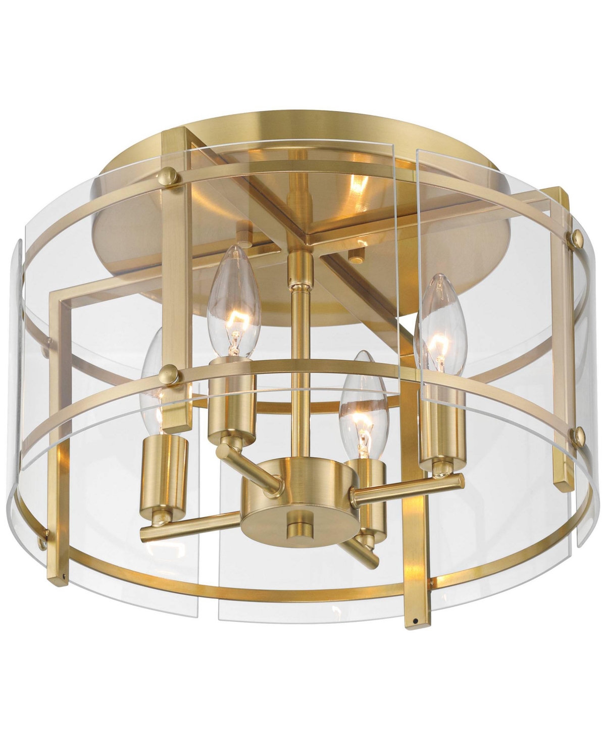 Raye 13 3/4" Modern Semi Flush-Mount Ceiling Light Fixture Kitchen Foyer Hallway Drum Round 4-Light Soft Gold Finish Glass Bedroom Bathroom Entryway L
