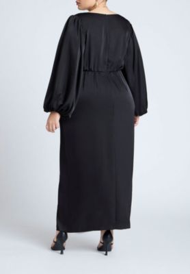 Women's Satin Puff Sleeve Pleated Dress