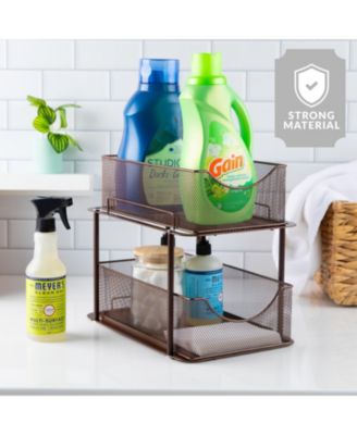 2-Pack Two-Tier Storage Baskets with Mesh Sliding Drawers for Cabinet, Under Sink, Bathroom, Kitchen, Office