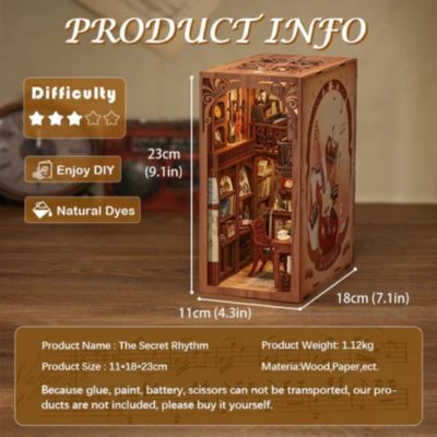 DIY Book Nook Kit, Bookshelf Insert Decor DIY Miniature Music House Dollhouse Kit for Adults and Teens, Booknook Model Build Creativity Gift Kit with LED Light (The Secret Rhythm