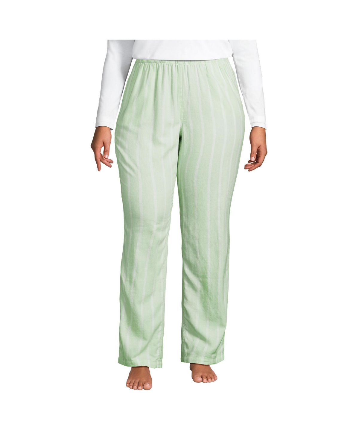 Plus Size Print Flannel Pajama Pants - Icy mint green stripe