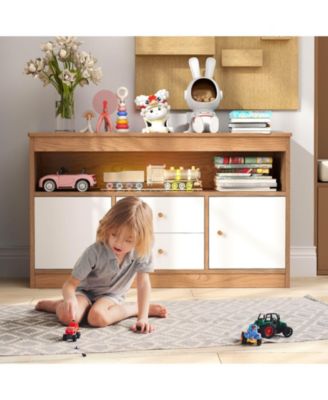 Kids Toy Storage Organizer Wooden Children Bookshelf Storage Chest with Open Shelf