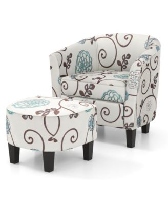 Modern Accent Tub Chair and Ottoman Set with Fabric Upholstered