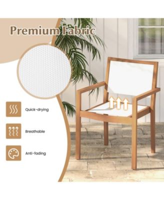 Stackable Outdoor Dining Chair Set of 2 with Acacia Wood Frame