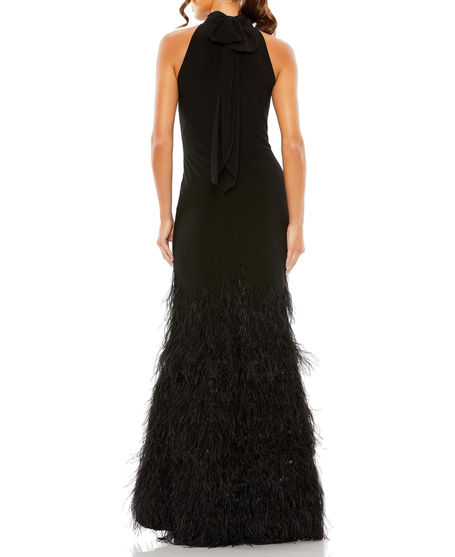 Women's Jersey Halter Gown with Feather Tiered Detail