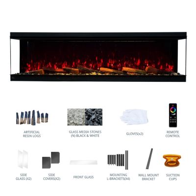 88" 3-Sided Electric Fireplace,Wall Mount/Recessed,WiFi & App Control,RGB Flame,1500W/3000W