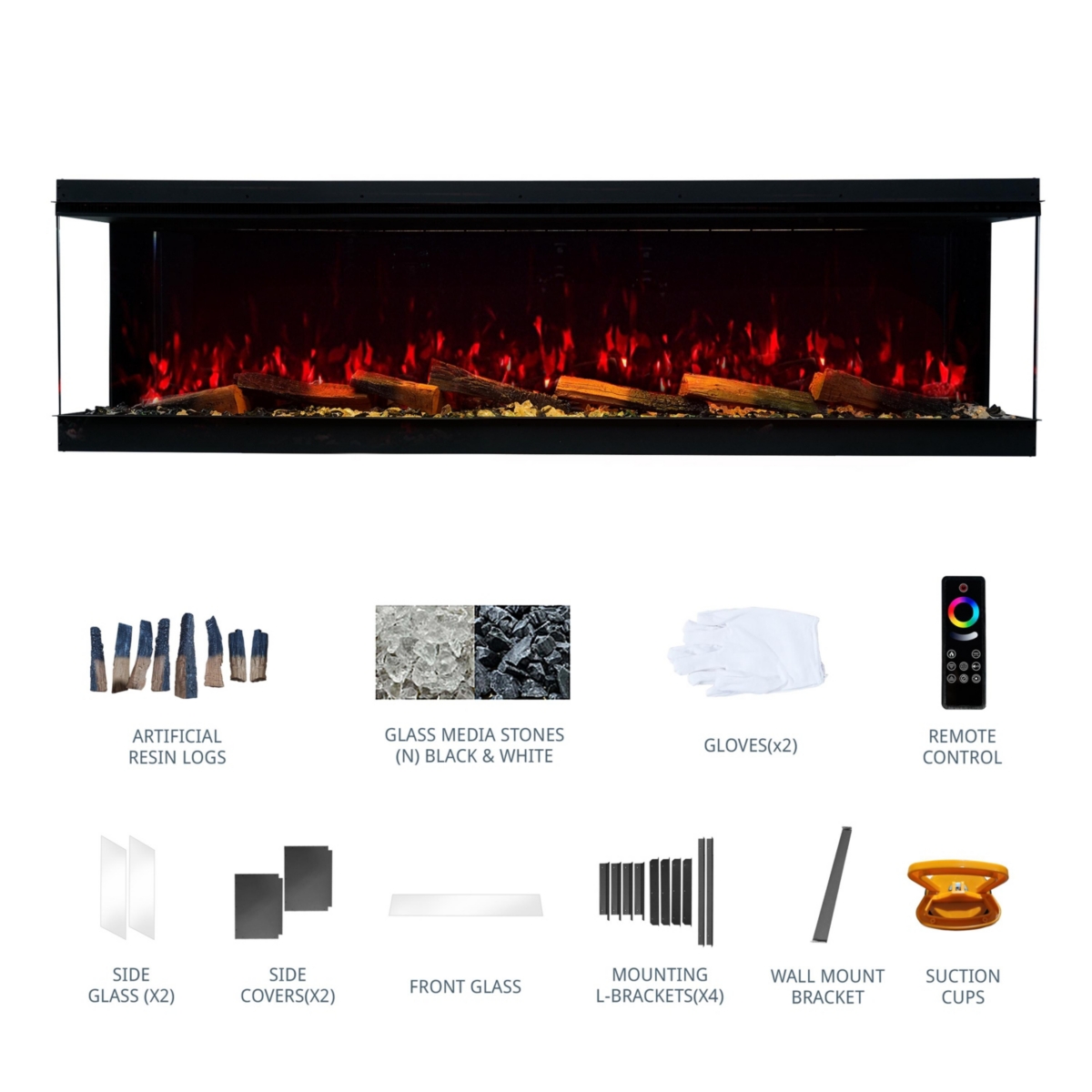 Mondawe 70"Tv Stand with 36"Electric Fireplace With Remote Control and Metal Feet/Side Cabinet,White